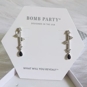 NWT Bomb Party Black Ice Crystal .925 Solid Sterling Silver Dangle Earrings